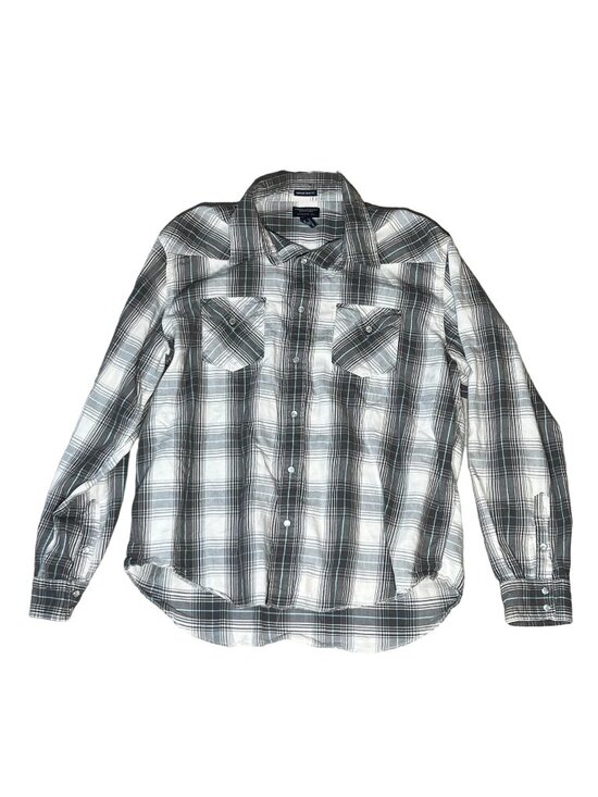 American Eagle Outfitters Other - American Eagle Western Pearl Snap Shirt Gray Plaid Pocket Slim Fit XL